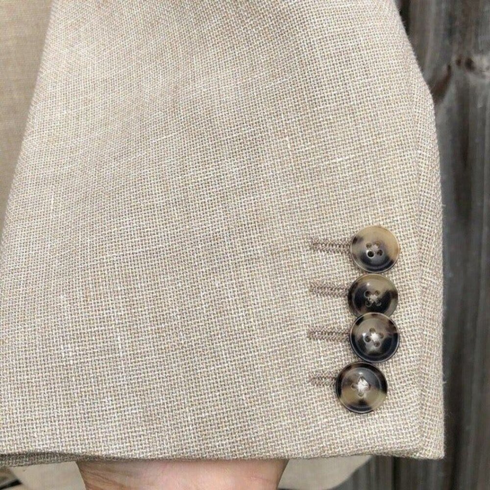 Pal Zileri 44R Beige Sport Coat Blazer Jacket Solid 2B Wool/Linen Blend - Picture 11 of 12